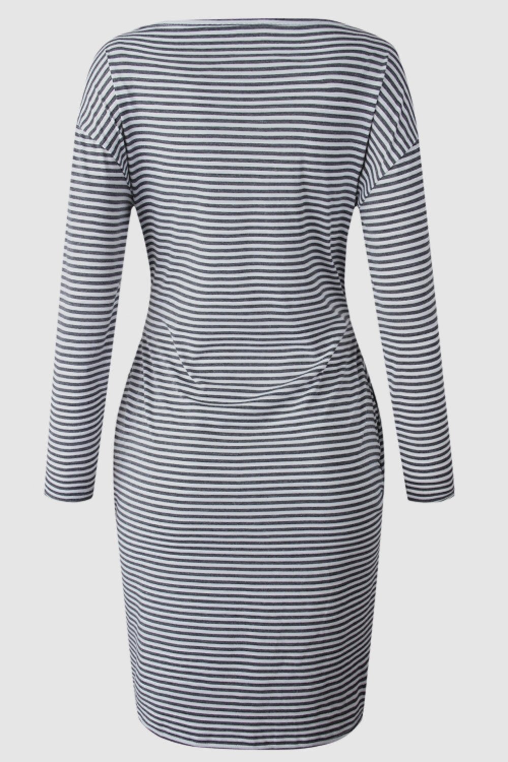 Striped Belt Long-sleeve Dress - Pavacat