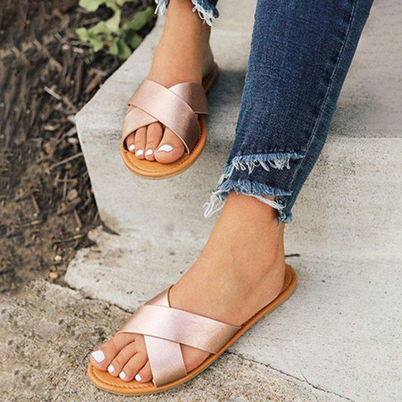 Summer Pu Open Toe Slippers Simple Slide Shoes - Pavacat