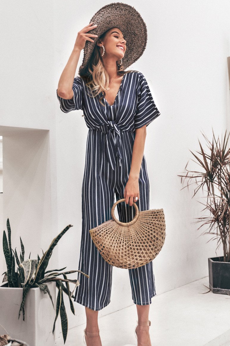 Tell The News Striped Jumpsuit - Blue - Pavacat