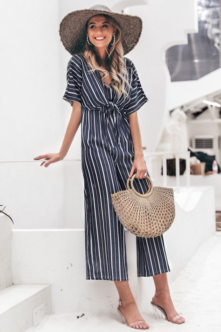 Tell The News Striped Jumpsuit - Blue - Pavacat