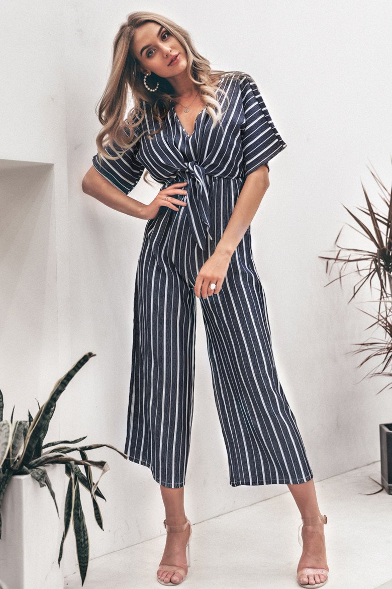 Tell The News Striped Jumpsuit - Blue - Pavacat