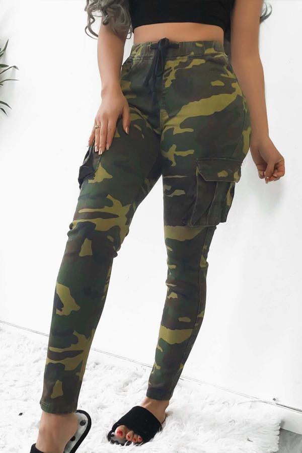 Tight Camouflage Printed Casual Trousers Pants 5201904110331 L green 