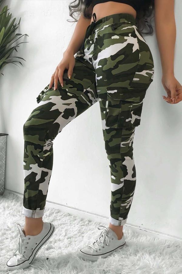 Tight Camouflage Printed Casual Trousers Pants 5201904110331 L white 