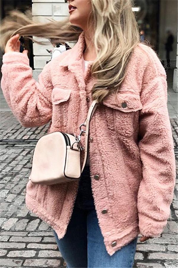 Trendy Furry Lamb Wool Fur Coat Coat Simplee S Pink 