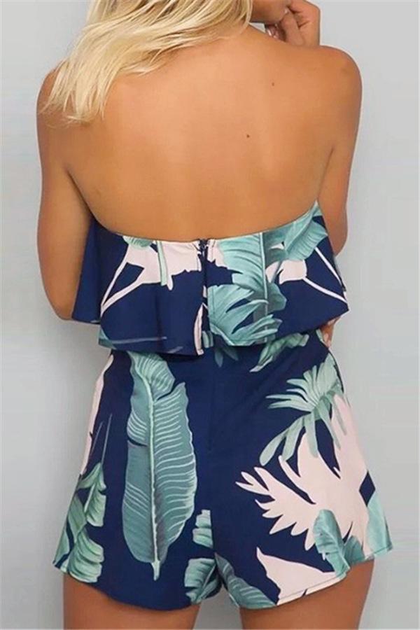 Tropical Leaves Off Shoulder Jumpsuit Jumpsuits & Rompers chicnico 