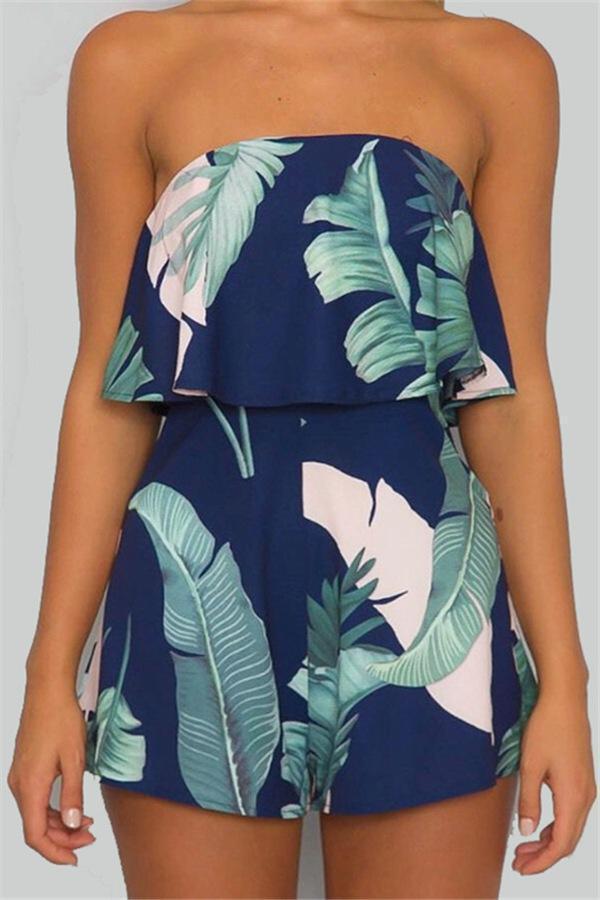 Tropical Leaves Off Shoulder Jumpsuit Jumpsuits & Rompers chicnico S 