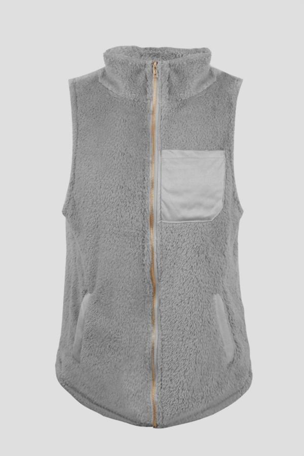 Turn-down Collar Fluffy Zipper Waistcoat - Pavacat