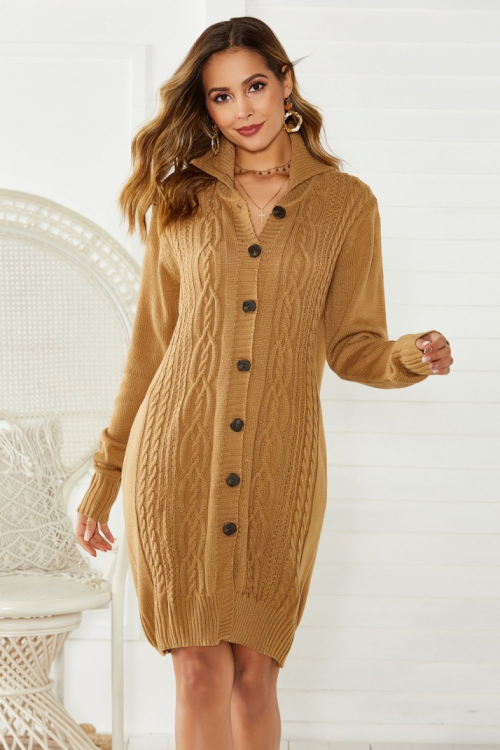 Twist Single Breasted Knit Dress - Pavacat