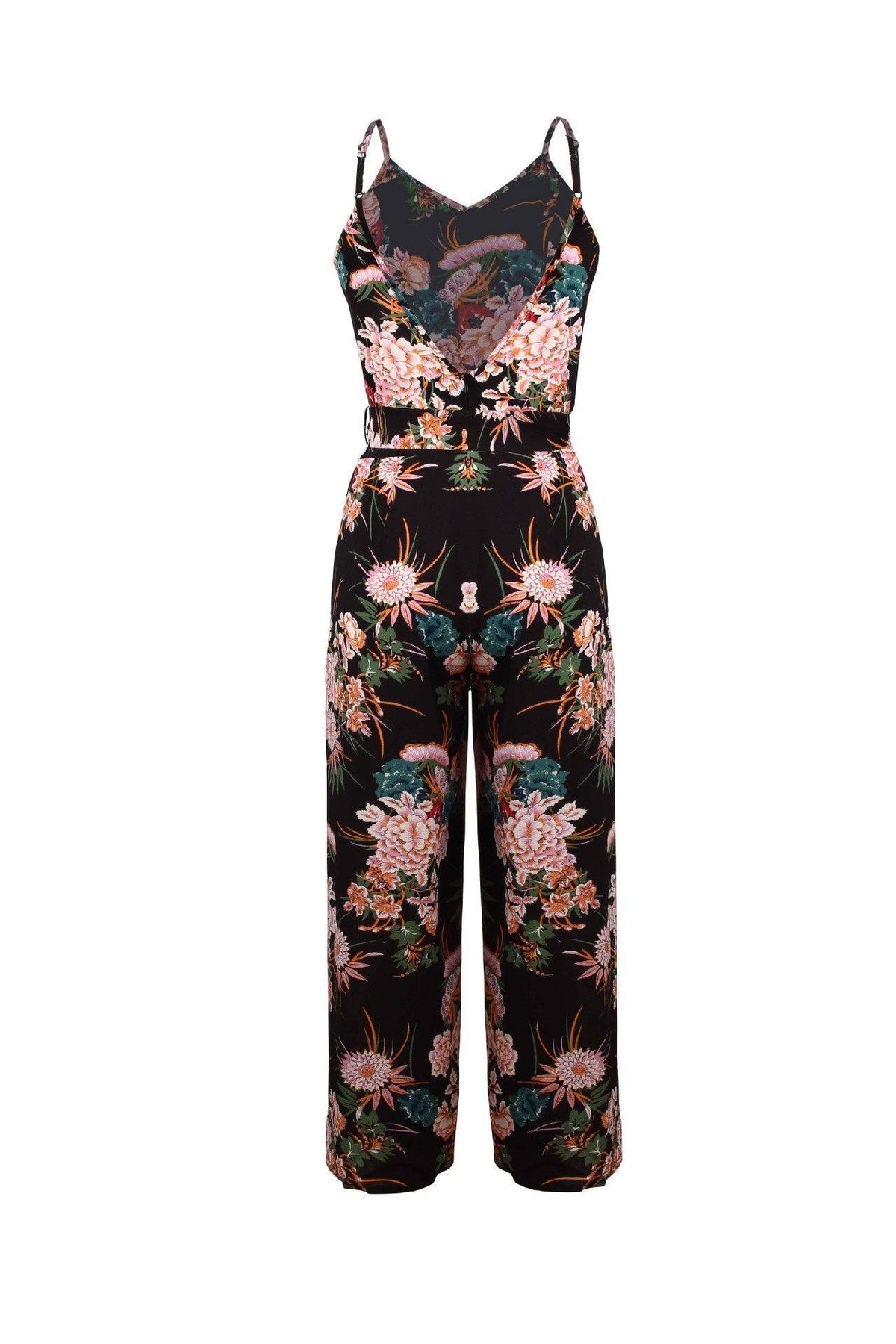 V Neck Floral Slit Jumpsuit - Green Jumpsuits & Rompers 5201812281531 