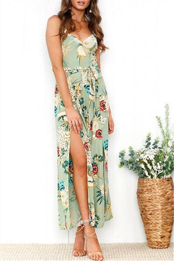 V Neck Floral Slit Jumpsuit Jumpsuits & Rompers 5201812281531 