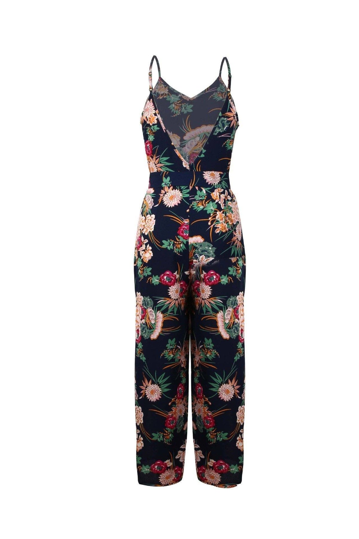 V Neck Floral Slit Jumpsuit - Green Jumpsuits & Rompers 5201812281531 