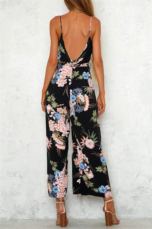 V Neck Floral Slit Jumpsuit Jumpsuits & Rompers 5201812281531 