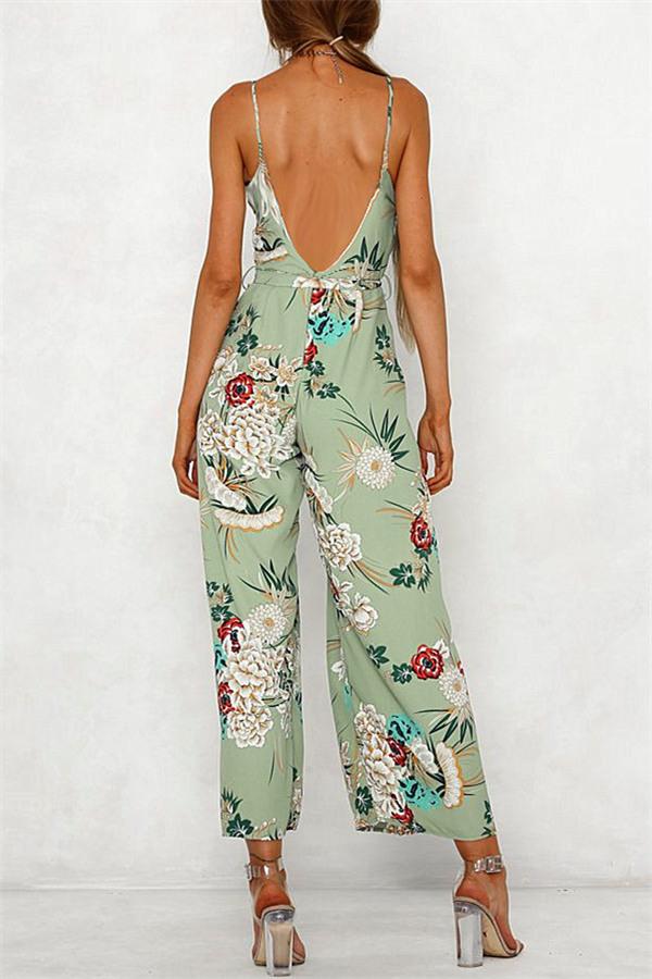 V Neck Floral Slit Jumpsuit Jumpsuits & Rompers 5201812281531 