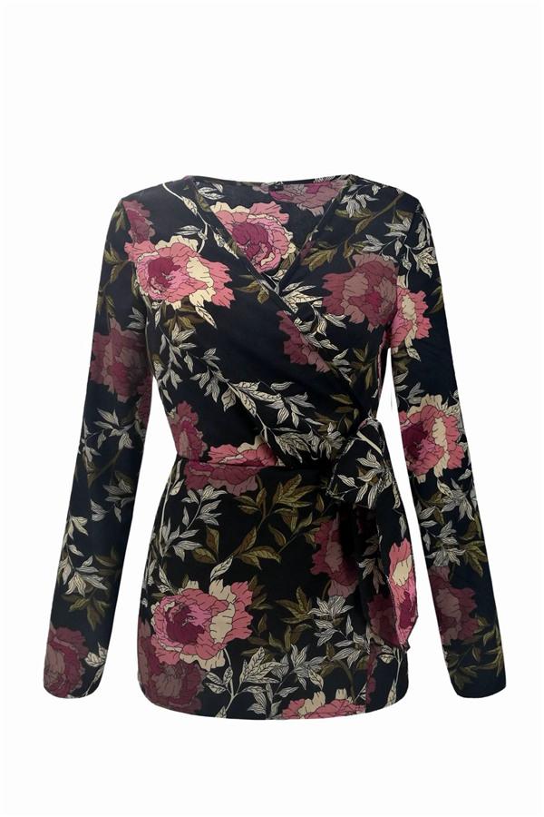 V Neck Floral Wrap Shirt Blouses & Shirts 5201812281308 