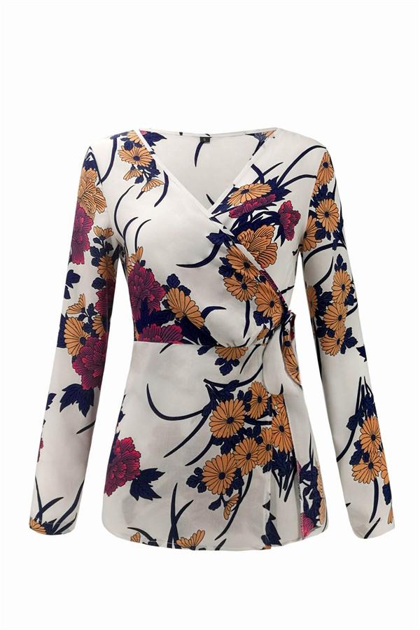 V Neck Floral Wrap Shirt Blouses & Shirts 5201812281308 