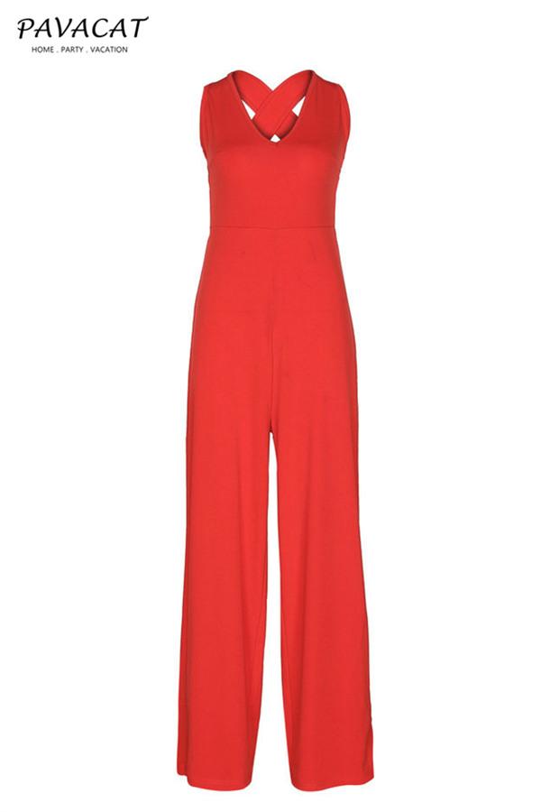 V Neck Open Back Jupmsuit Jumpsuits & Rompers 5201812281308 