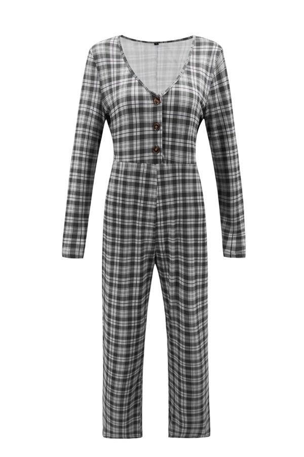 V Neck Plaid Jumpsuit Jumpsuits & Rompers 5201901221602 