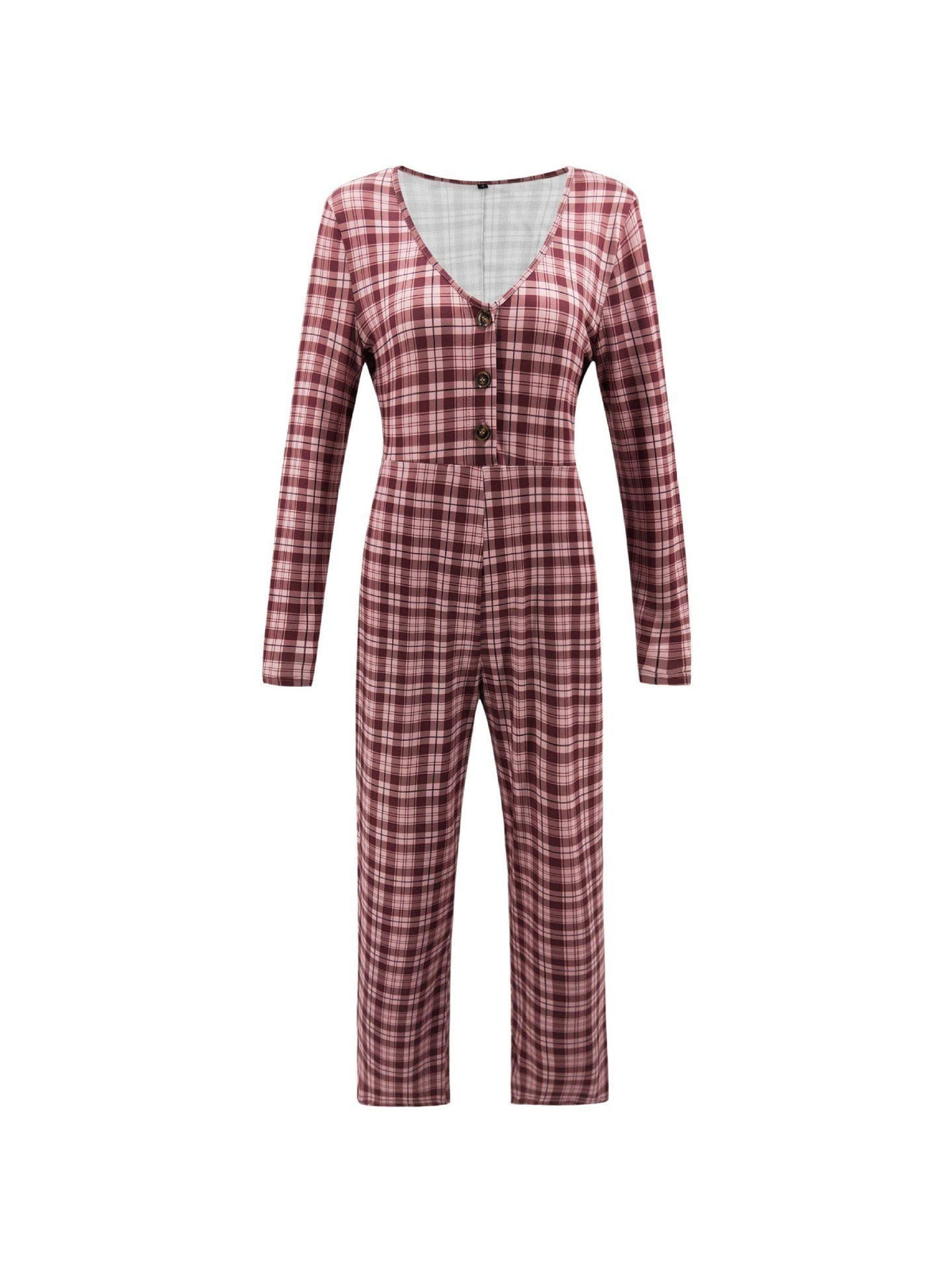 V Neck Plaid Jumpsuit Jumpsuits & Rompers 5201901221602 L darkred 