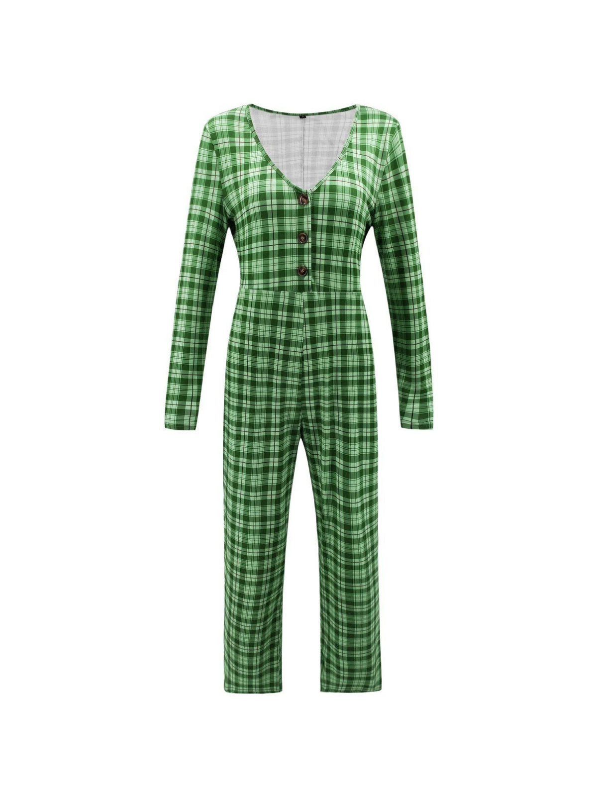 V Neck Plaid Jumpsuit Jumpsuits & Rompers 5201901221602 L green 