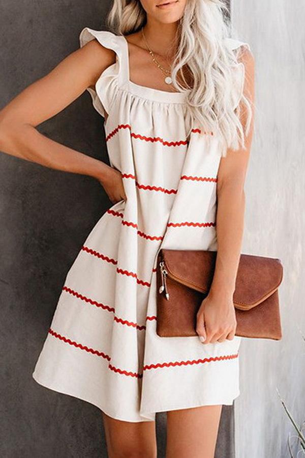 Wave Striped Sleeveless Cute Dress Dress 5201906151552 L white 